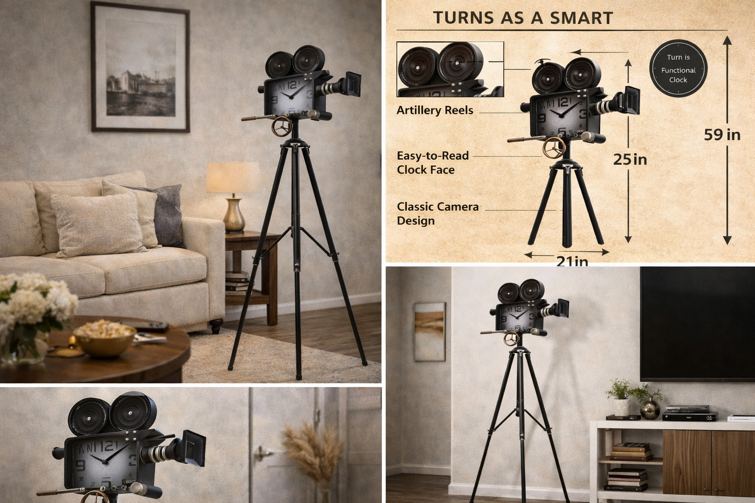 Vintage Movie Camera Clock - Image 2