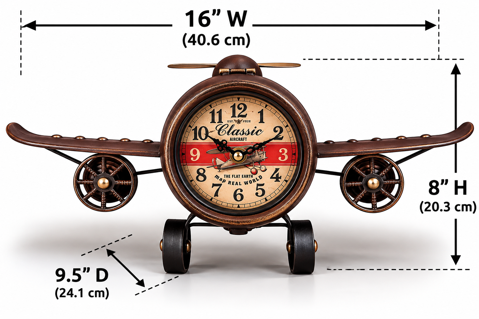 RUSTIC VINTAGE AIRPLANE TABLE CLOCK - Image 2