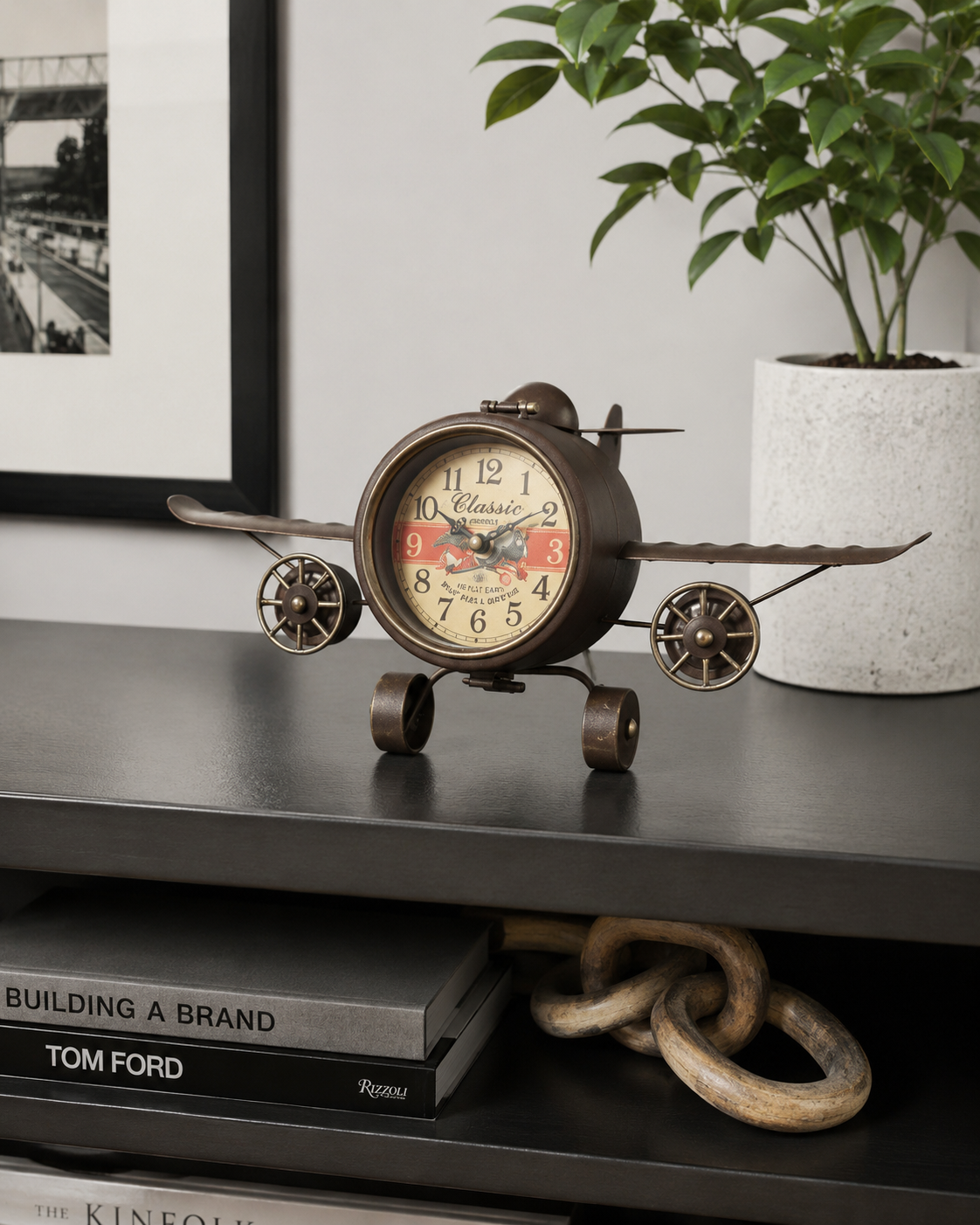 RUSTIC VINTAGE AIRPLANE TABLE CLOCK