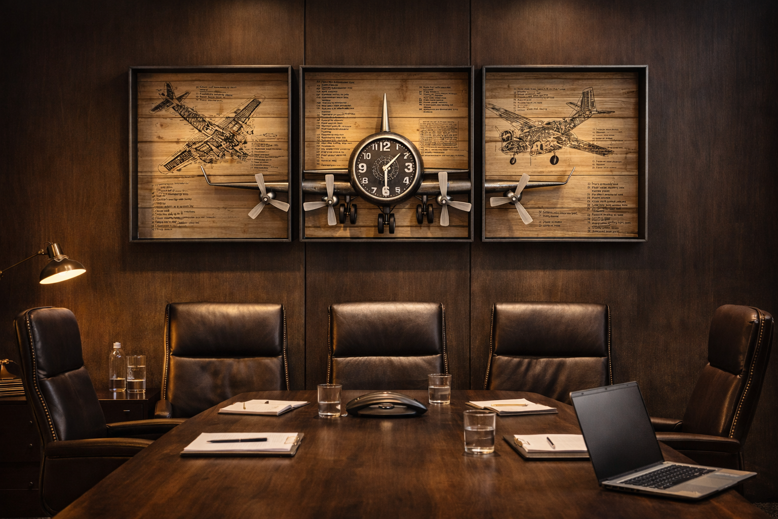 Metallic Vintage Airplane Wall Art with Clock, Set of 3 - Image 10