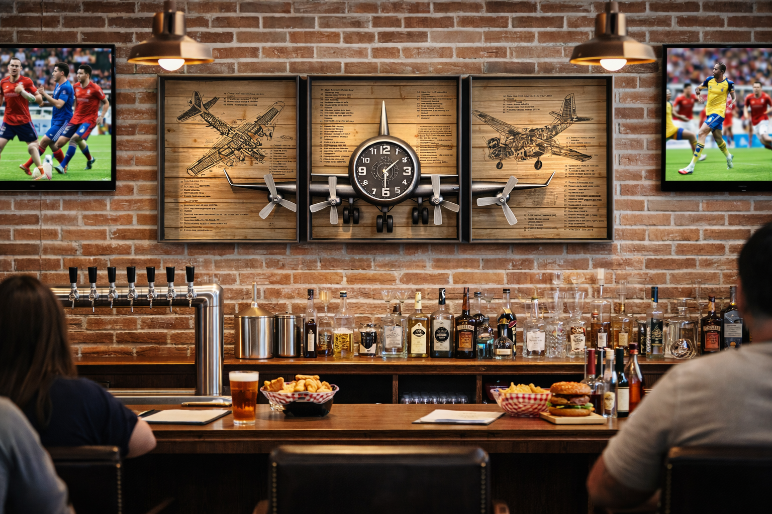 Metallic Vintage Airplane Wall Art with Clock, Set of 3 - Image 3