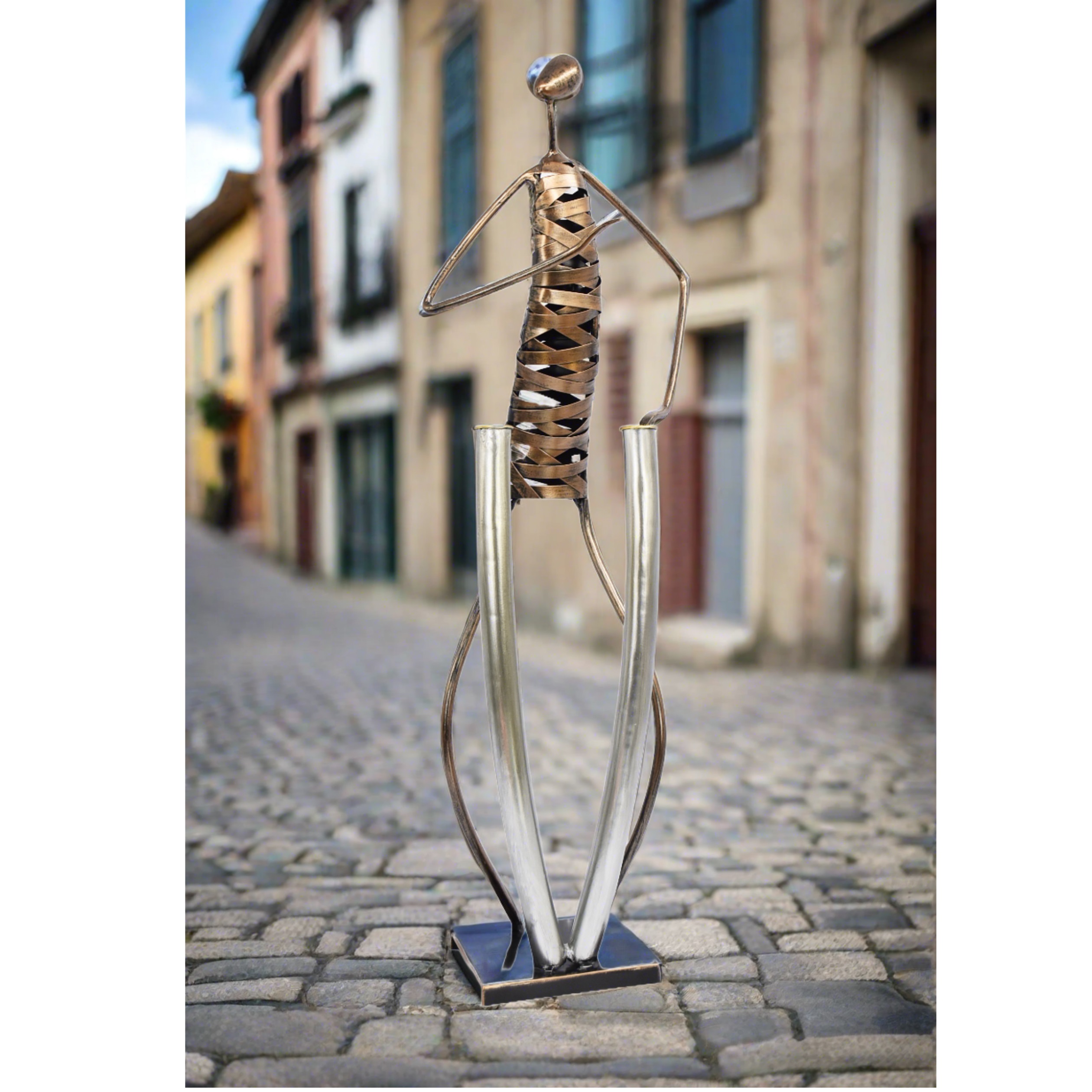 Playing Drum Musician Brush Bronze Color Metal Sculpture - Image 4