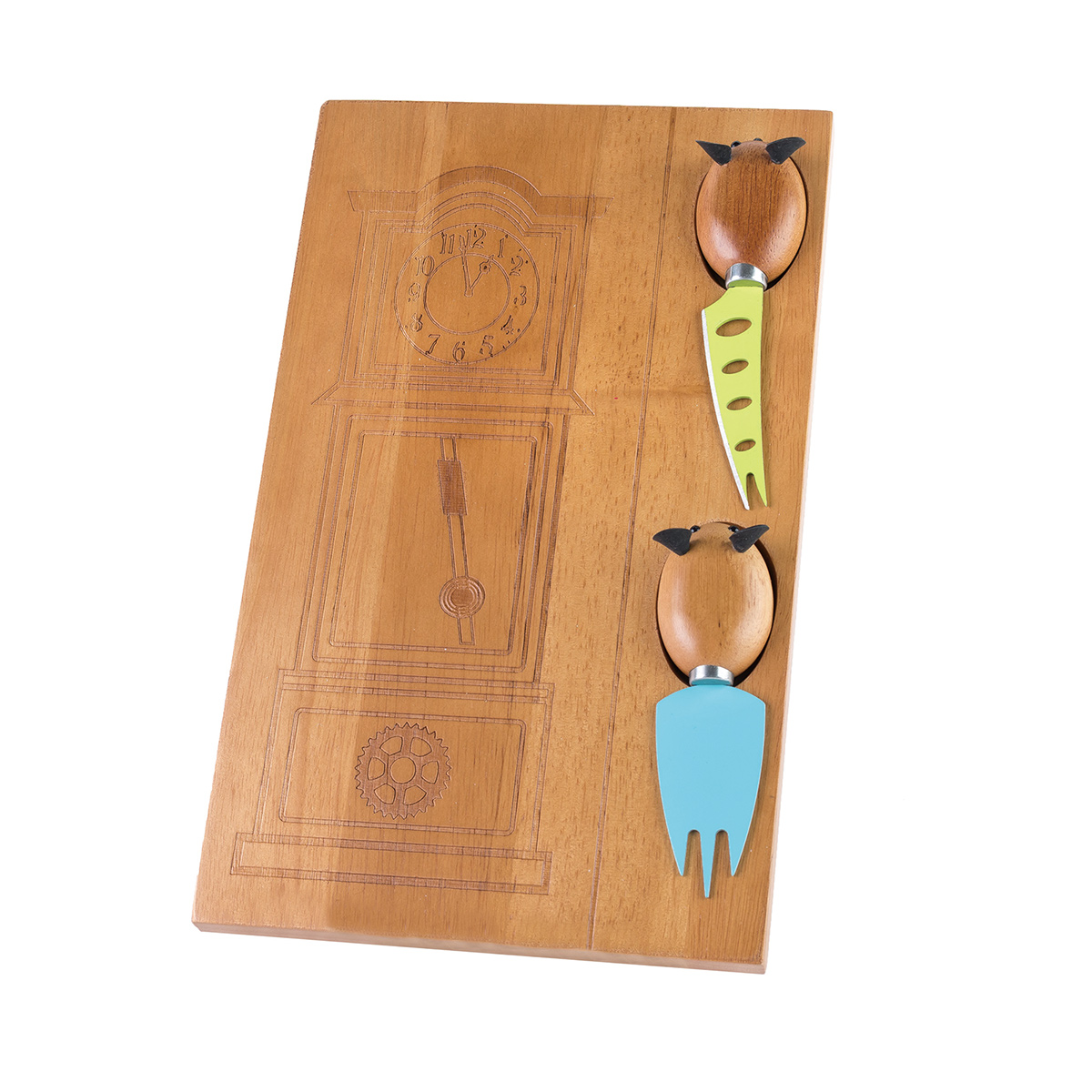 Rubber wood hickory dickory dock 2 mice cheese servers