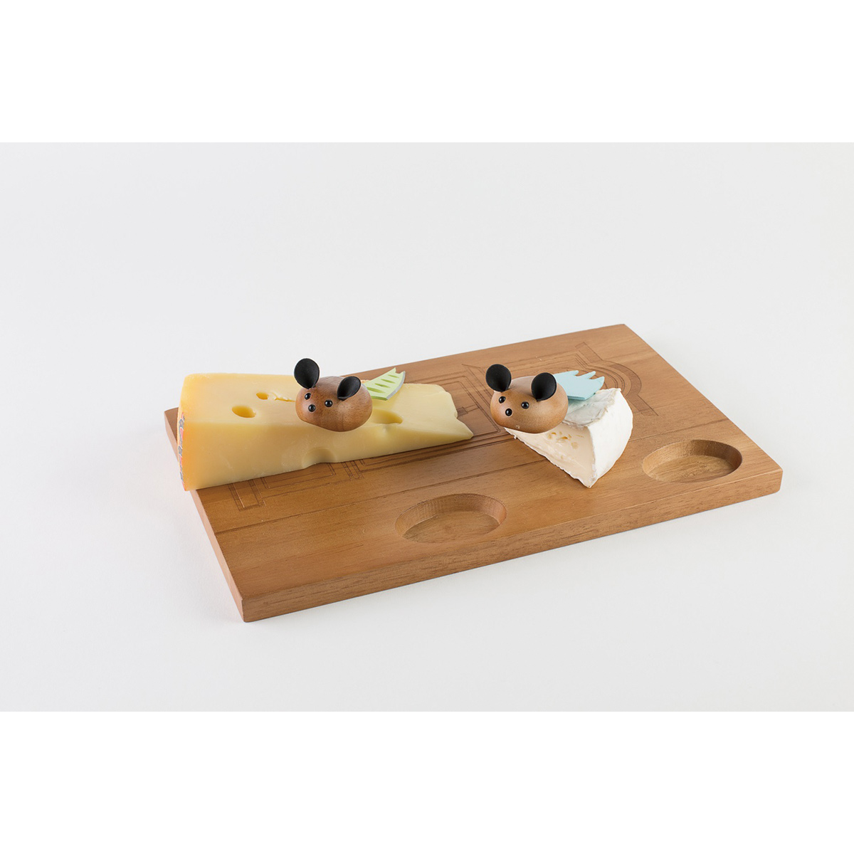 Rubber wood hickory dickory dock 2 mice cheese servers - Image 2