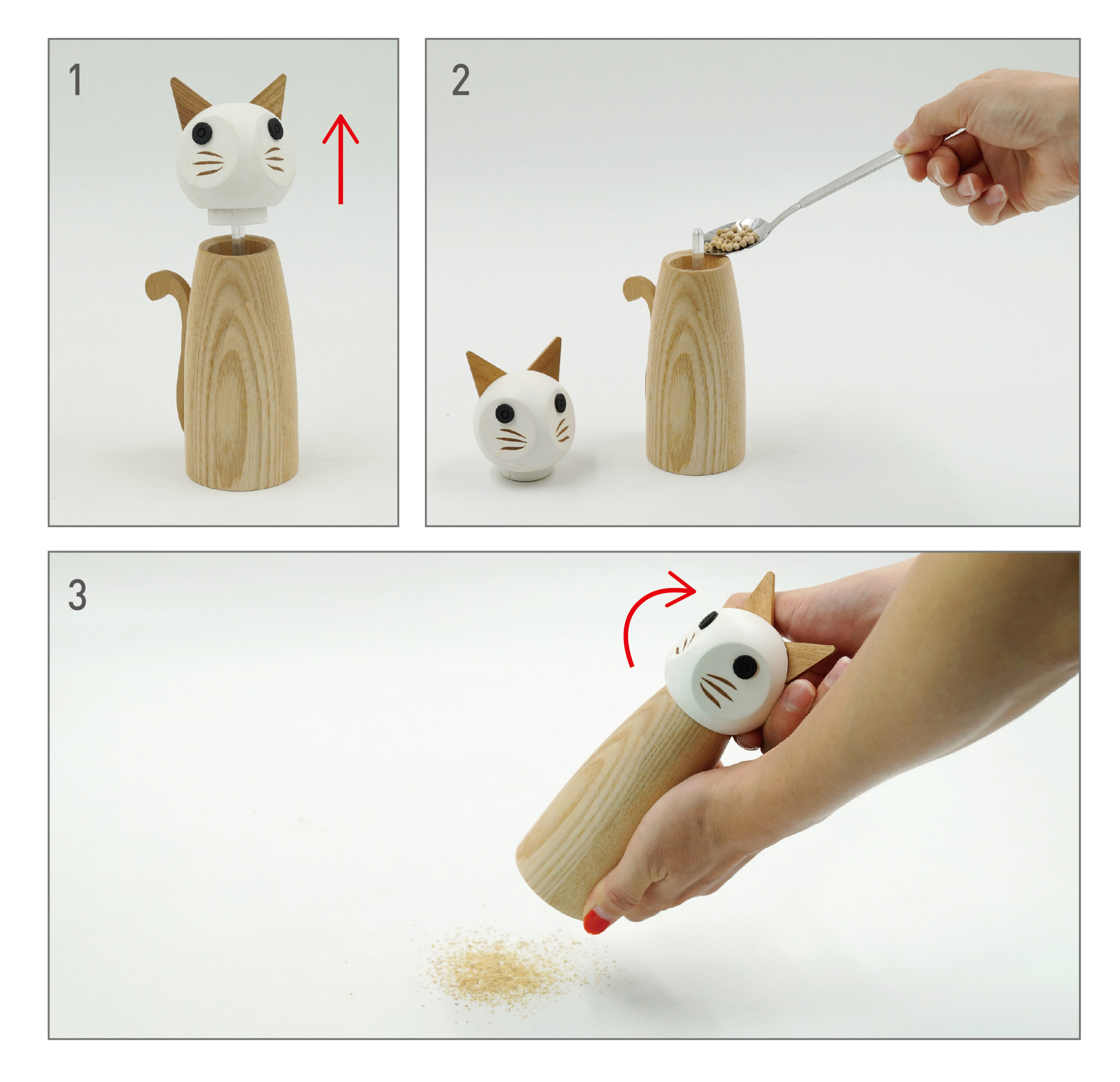Cat Wooden Pepper & Salt Mill - Image 3