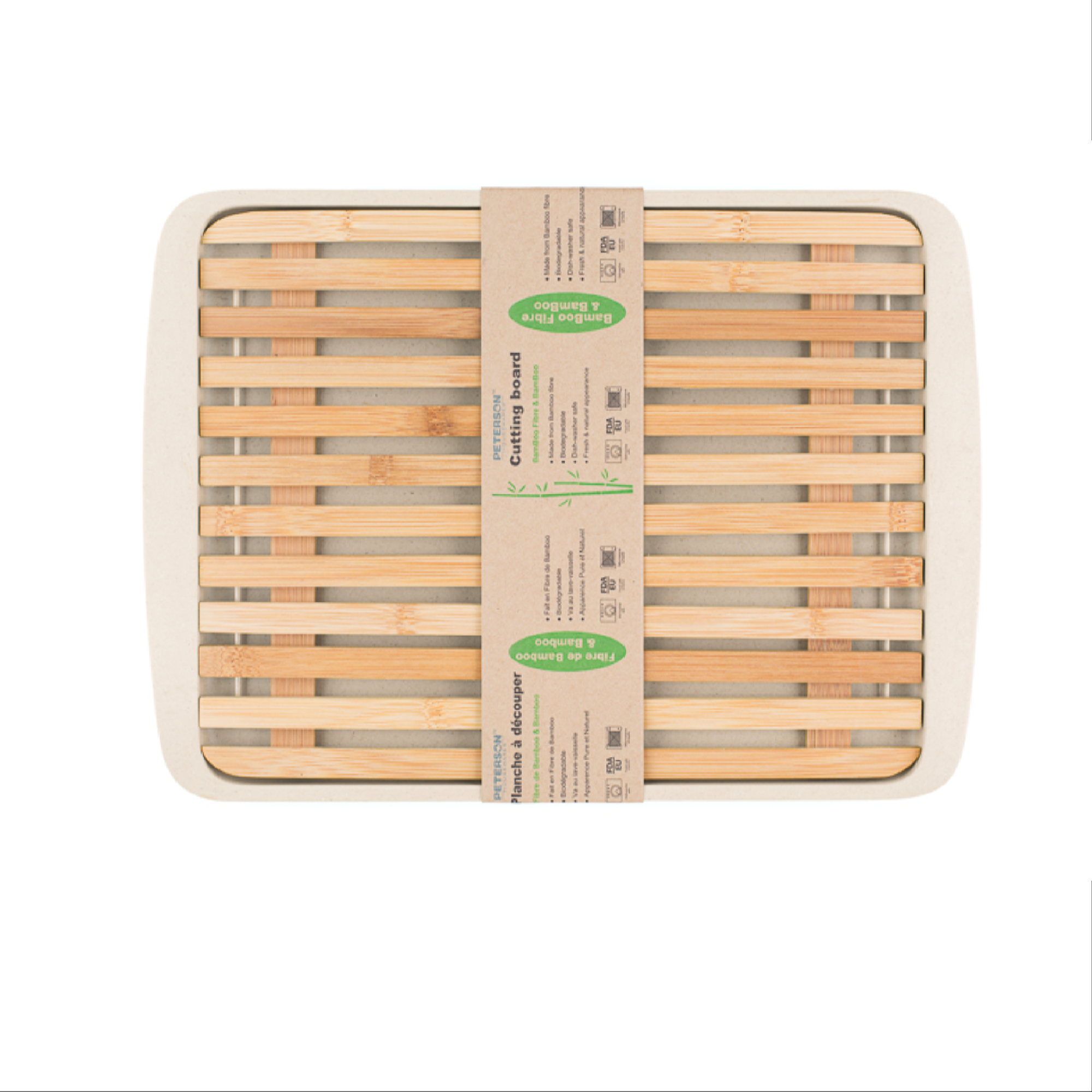 LARGE BAMBOO CUTTING BOARD WITH BAMBOO FIBRE TRAY-WHITE - Image 2