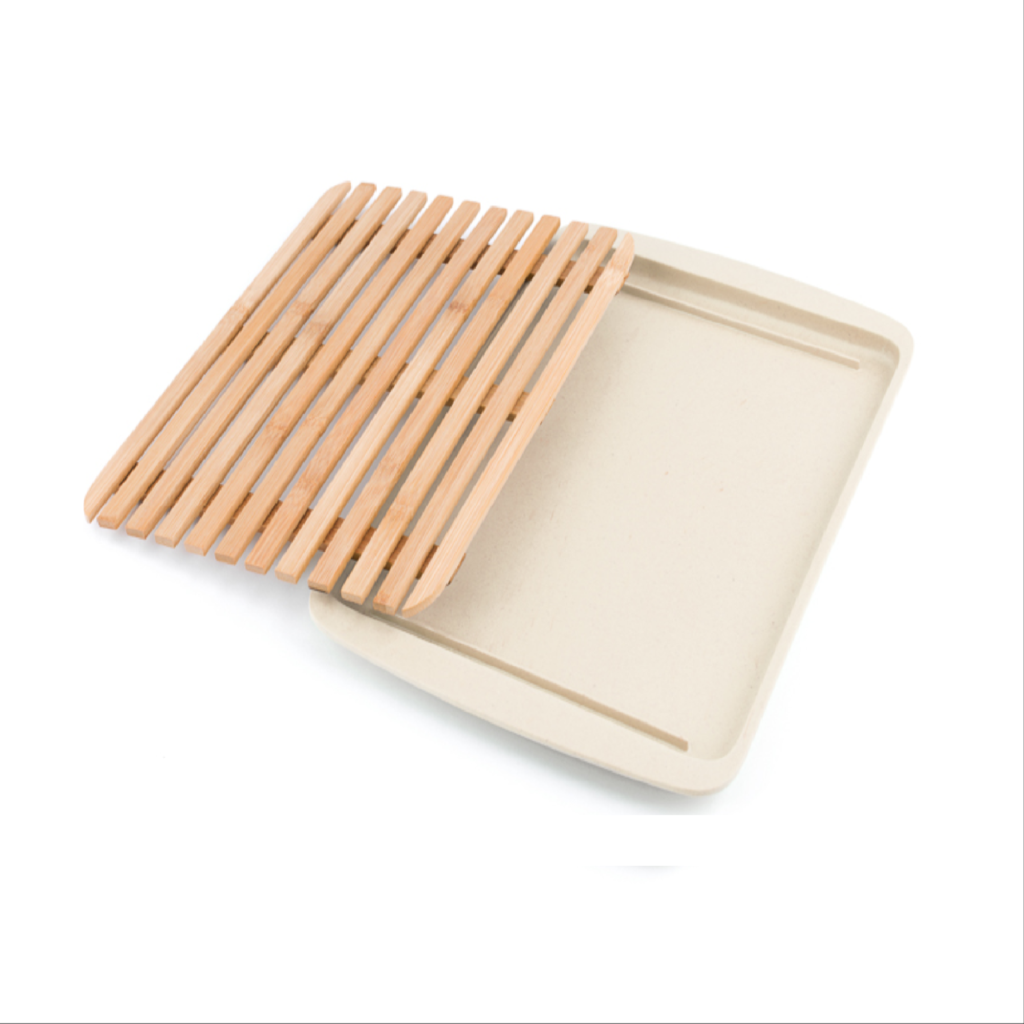 LARGE BAMBOO CUTTING BOARD WITH BAMBOO FIBRE TRAY-WHITE