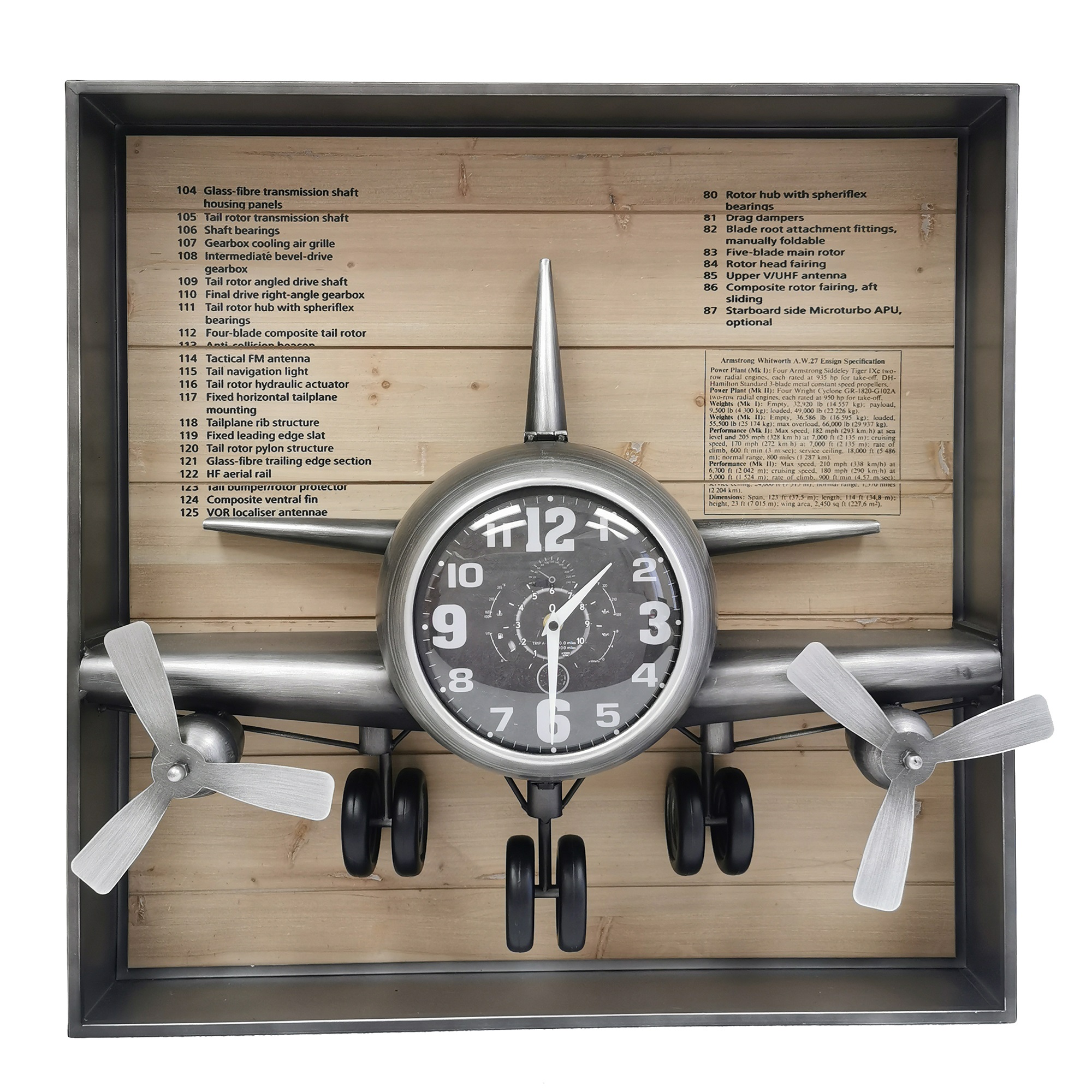 Metallic Vintage Airplane Wall Art with Clock, Set of 3 - Image 4