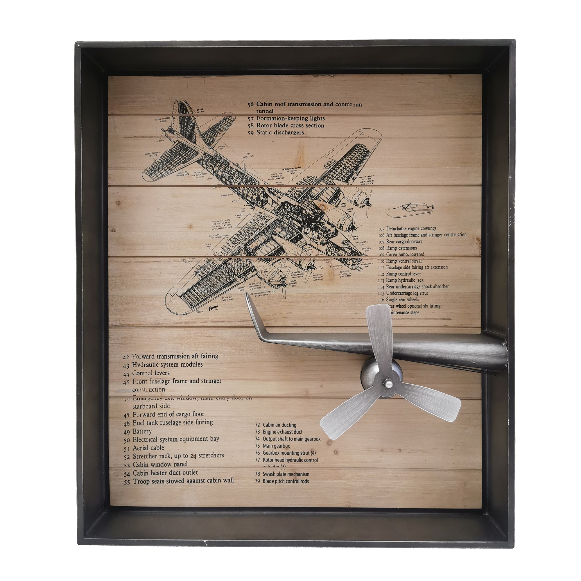 Metallic Vintage Airplane Wall Art with Clock, Set of 3 - Image 3