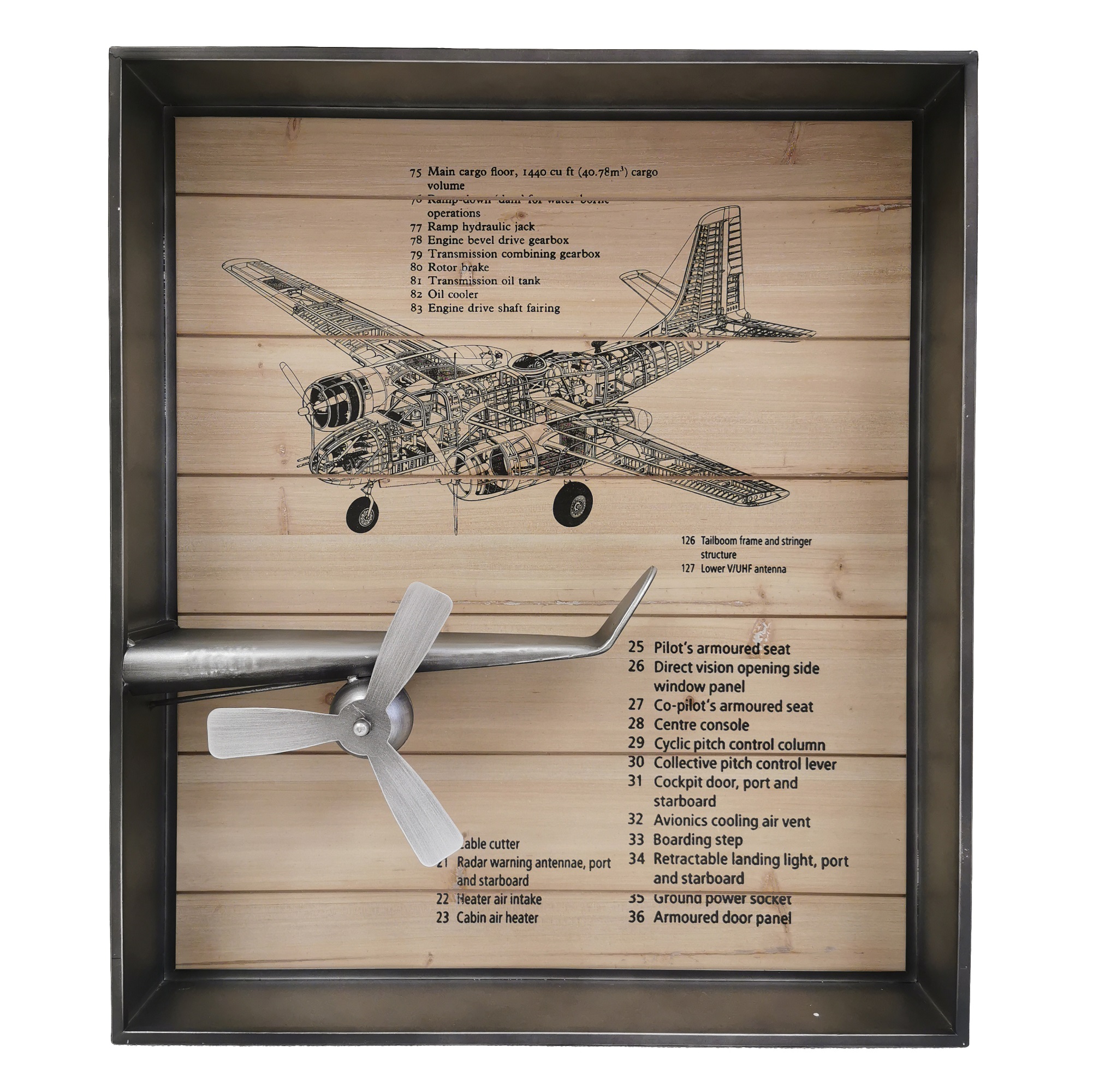 Metallic Vintage Airplane Wall Art with Clock, Set of 3 - Image 5
