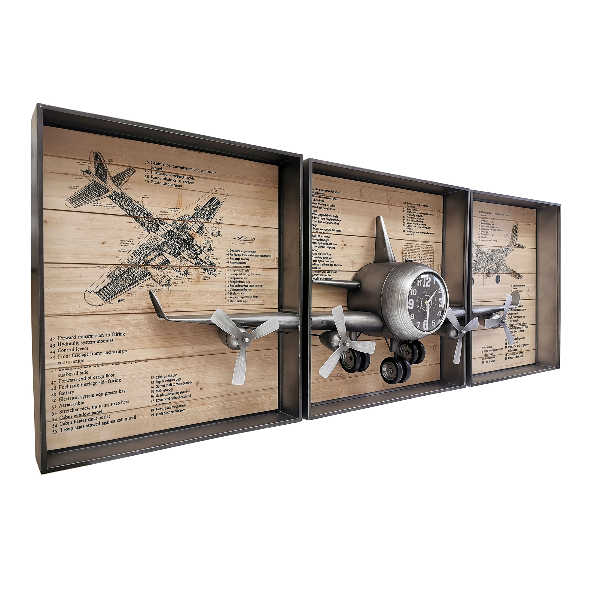 Metallic Vintage Airplane Wall Art with Clock, Set of 3 - Image 6