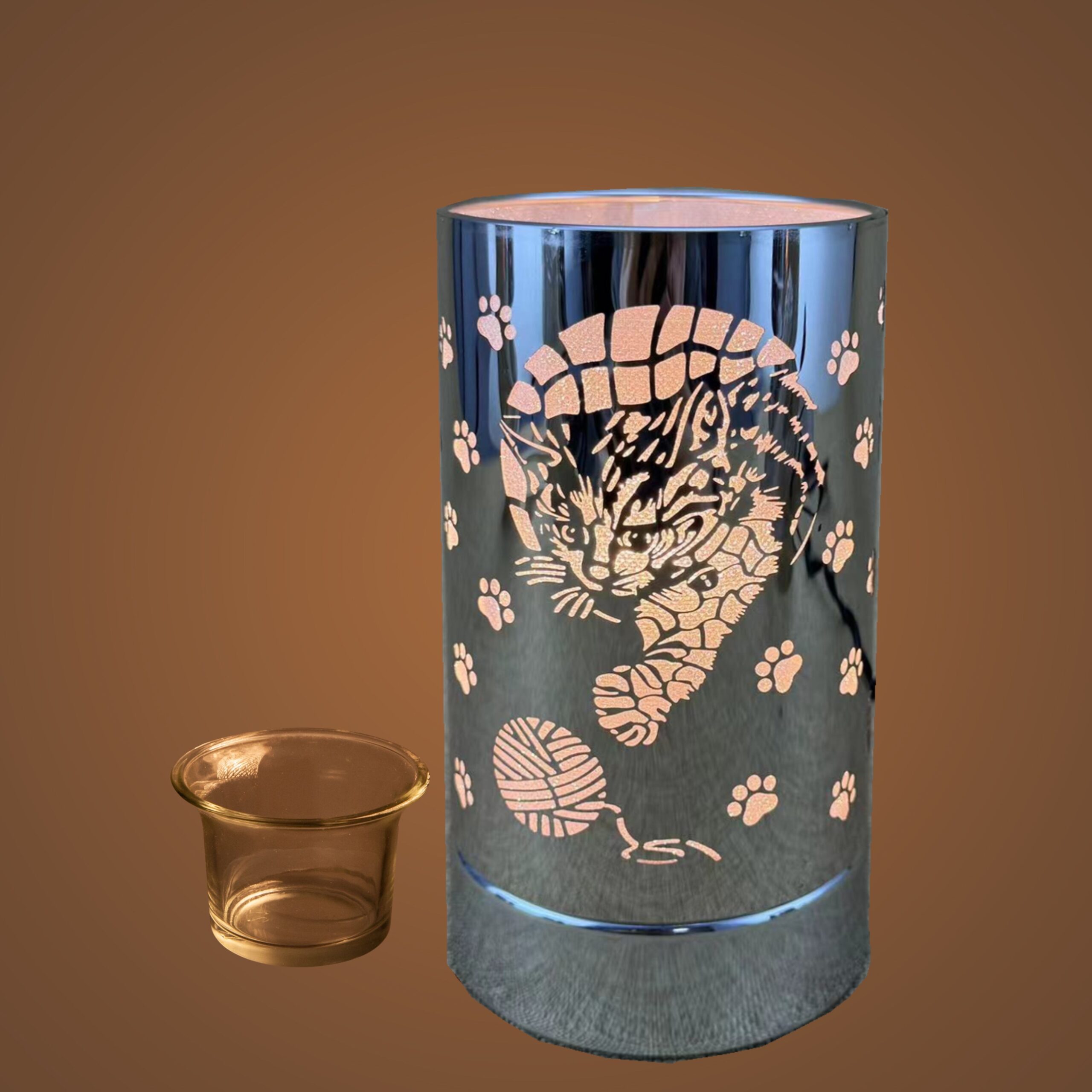 7" Touch lamp/Oil burner/Wax warmer - Silver Cat - Image 2