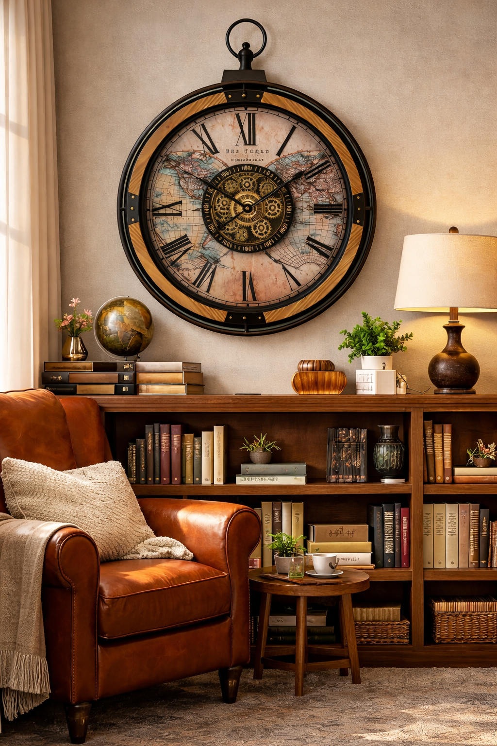 Vintage World Map Industrial Gear Wall Clock - Image 3