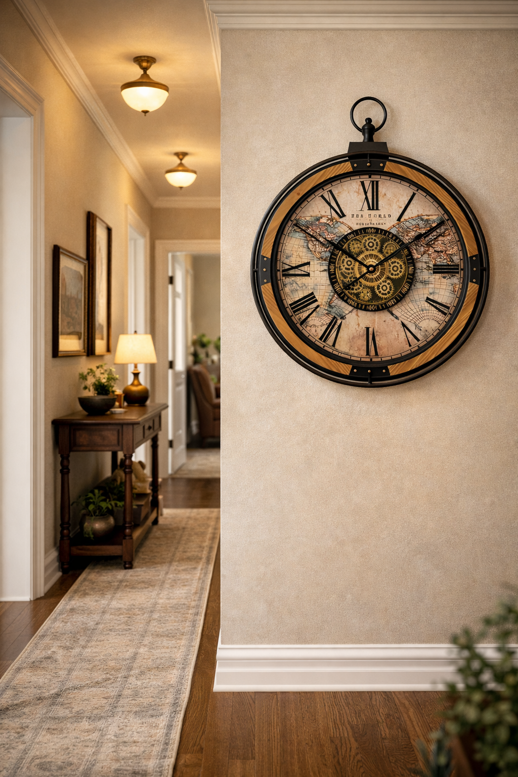 Vintage World Map Industrial Gear Wall Clock - Image 4