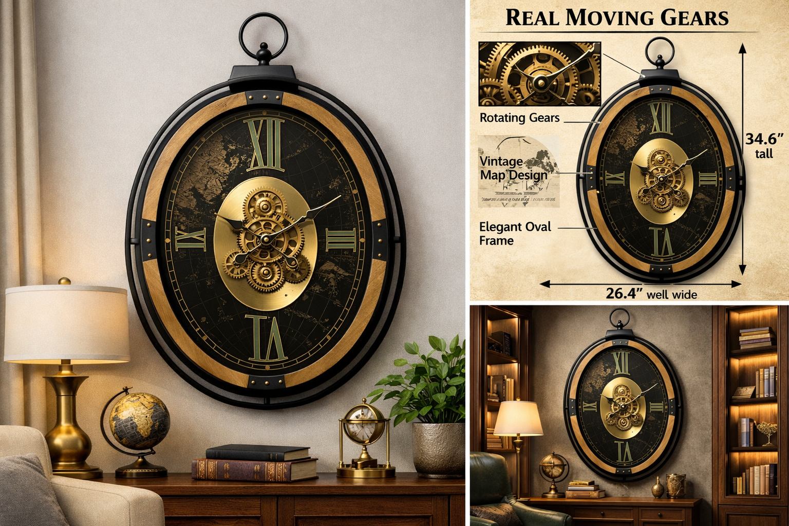 Oval Éclipse Gear Wall Clock - Image 2