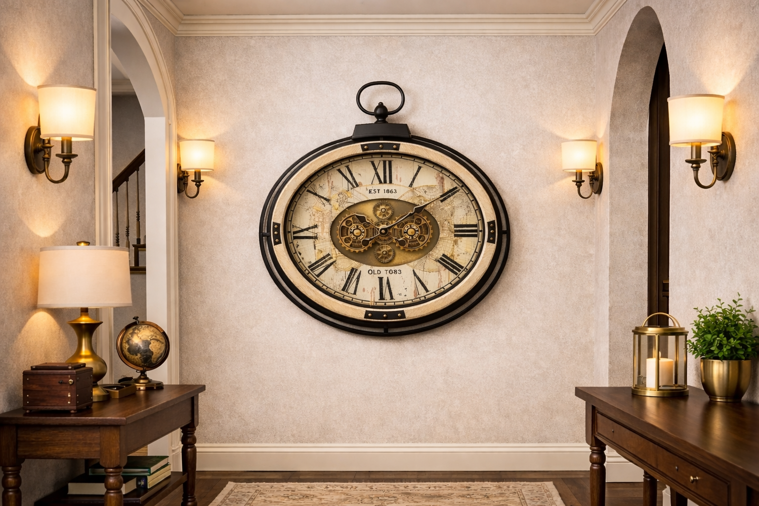 Old Tøwn Vintage Gear Oval Wall Clock - Image 2