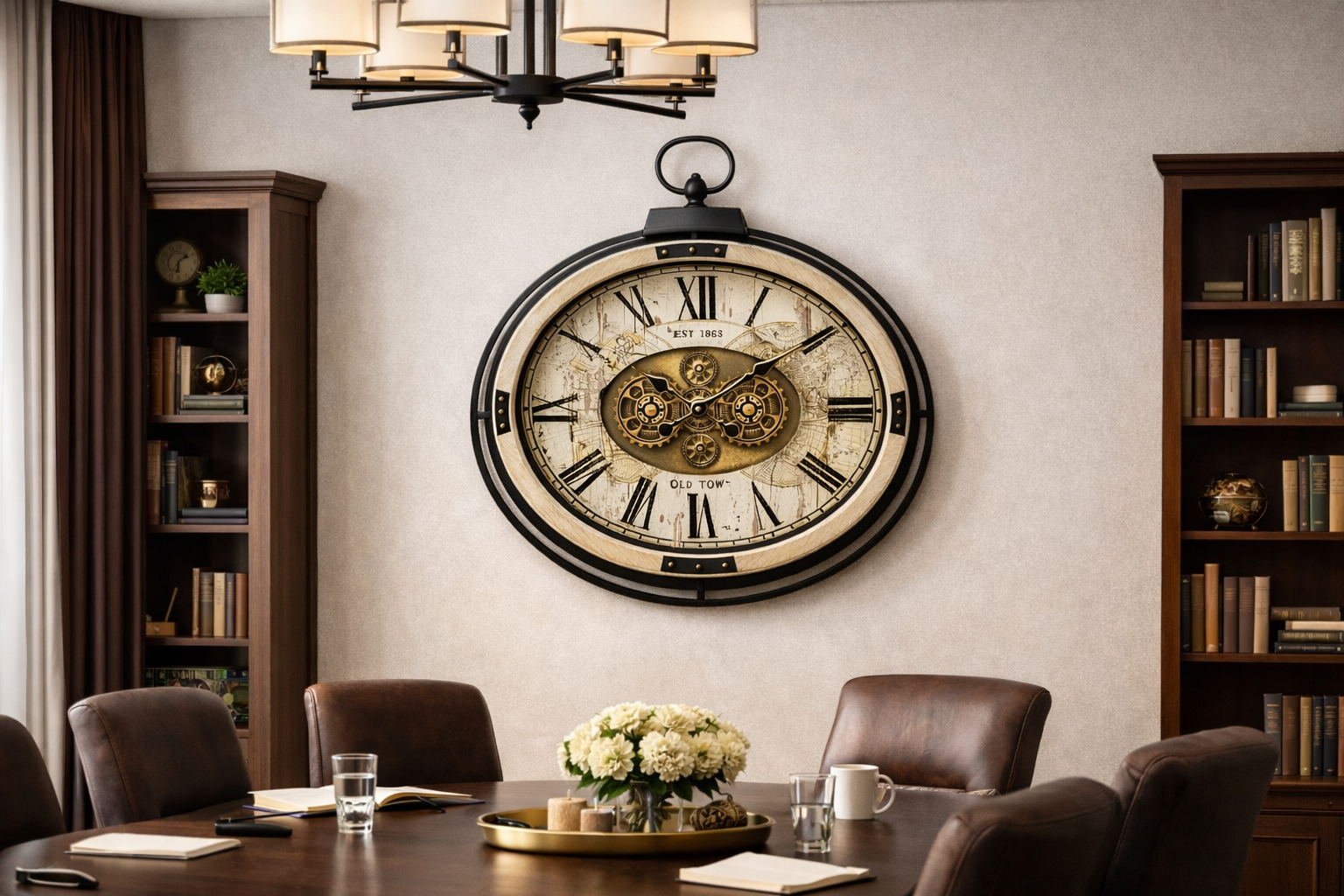 Old Tøwn Vintage Gear Oval Wall Clock - Image 3