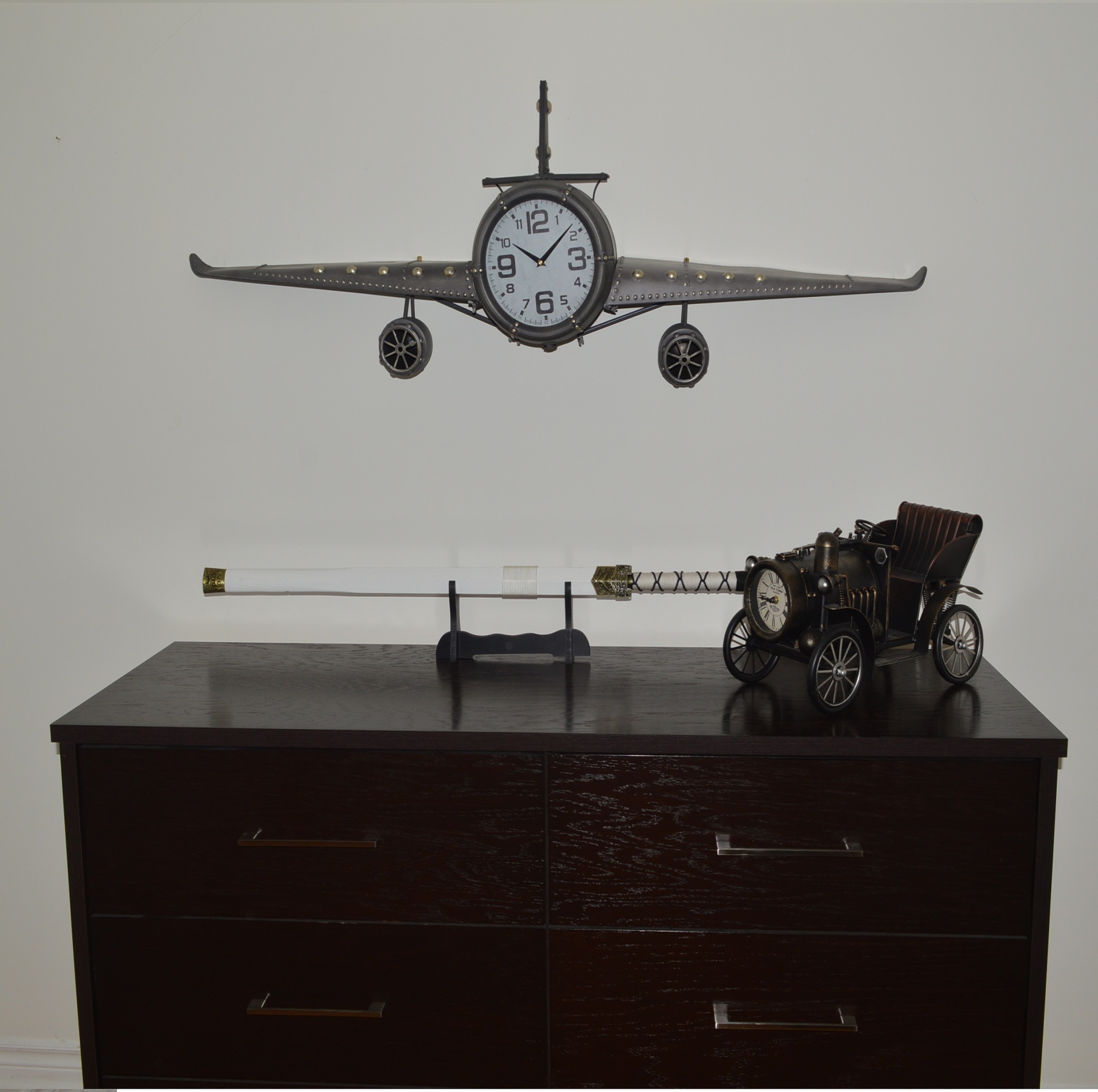 Metal Medium Silver Vintage Fighter Jet Wall Clock with white clock face - Image 4