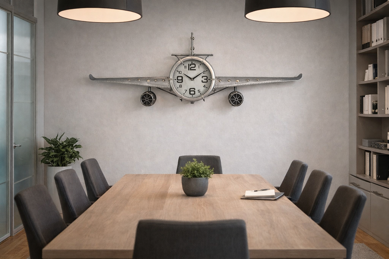 Metal Medium Silver Vintage Fighter Jet Wall Clock with white clock face - Image 2