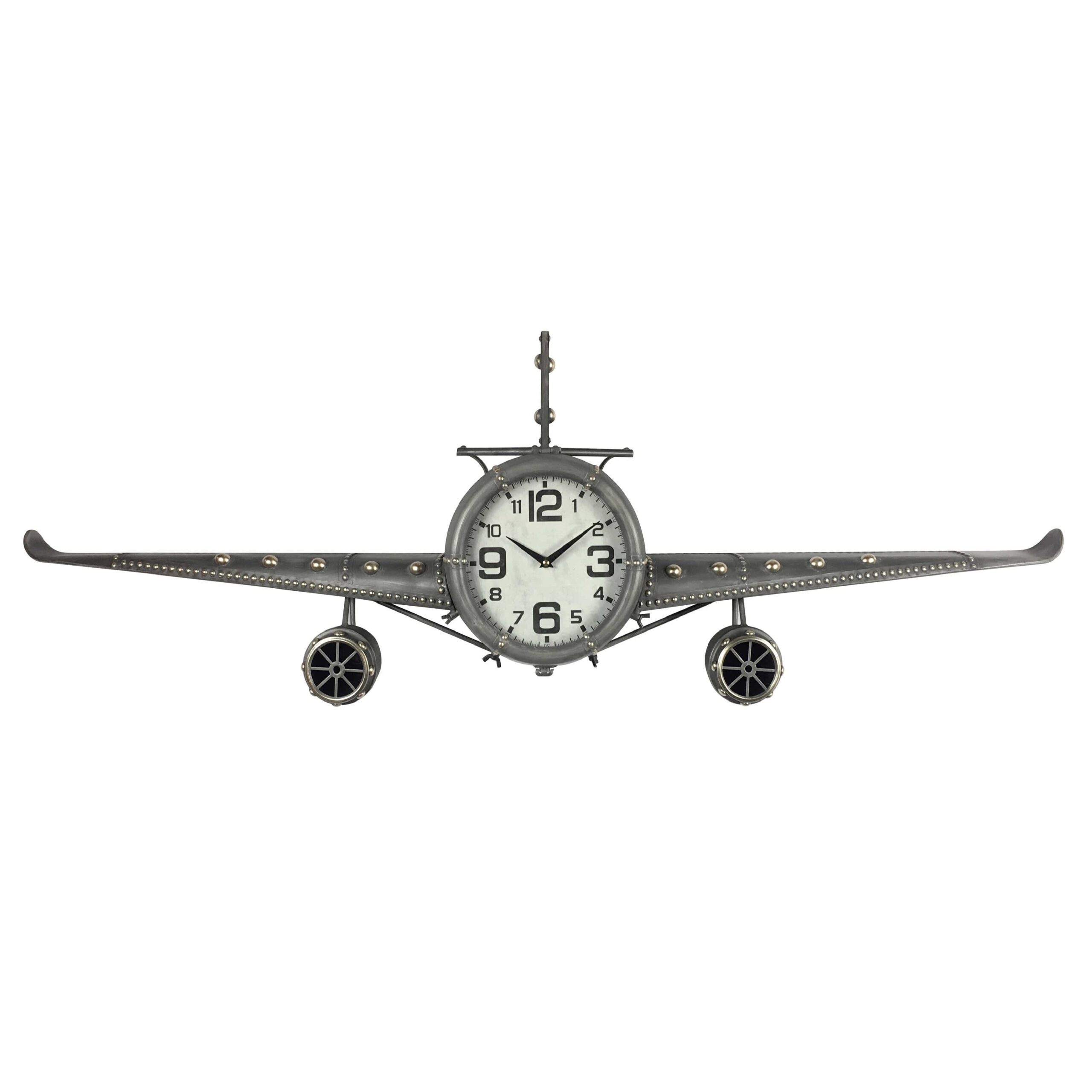 Metal Medium Silver Vintage Fighter Jet Wall Clock with white clock face