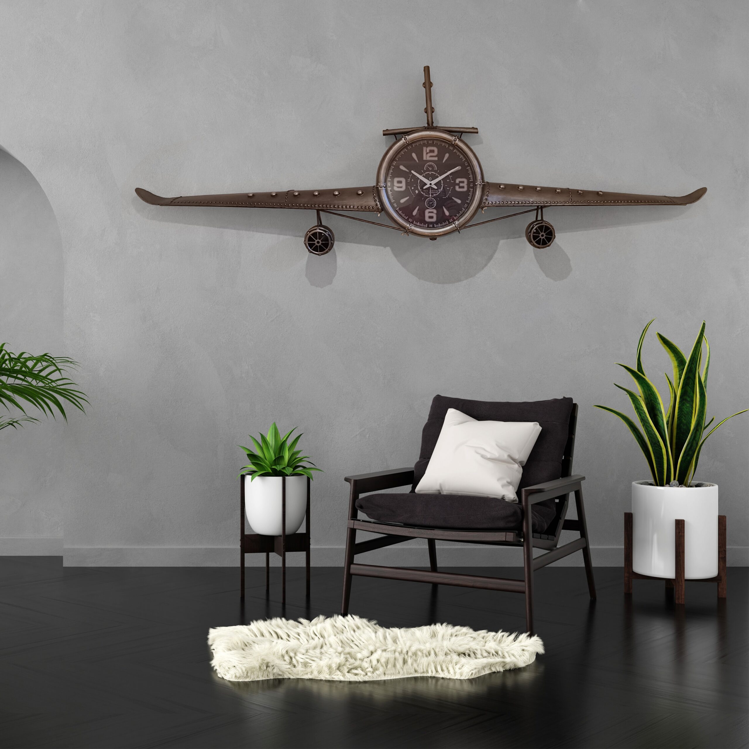 Airplane Clock - Large Silver Vintage Fighter Wall Clock - Image 2