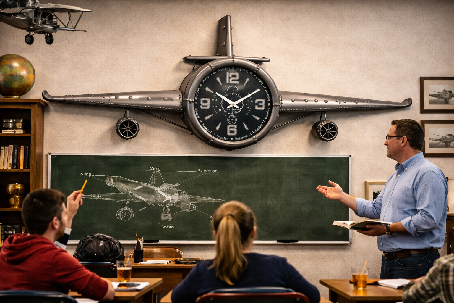 Airplane Clock - Large Silver Vintage Fighter Wall Clock - Image 4