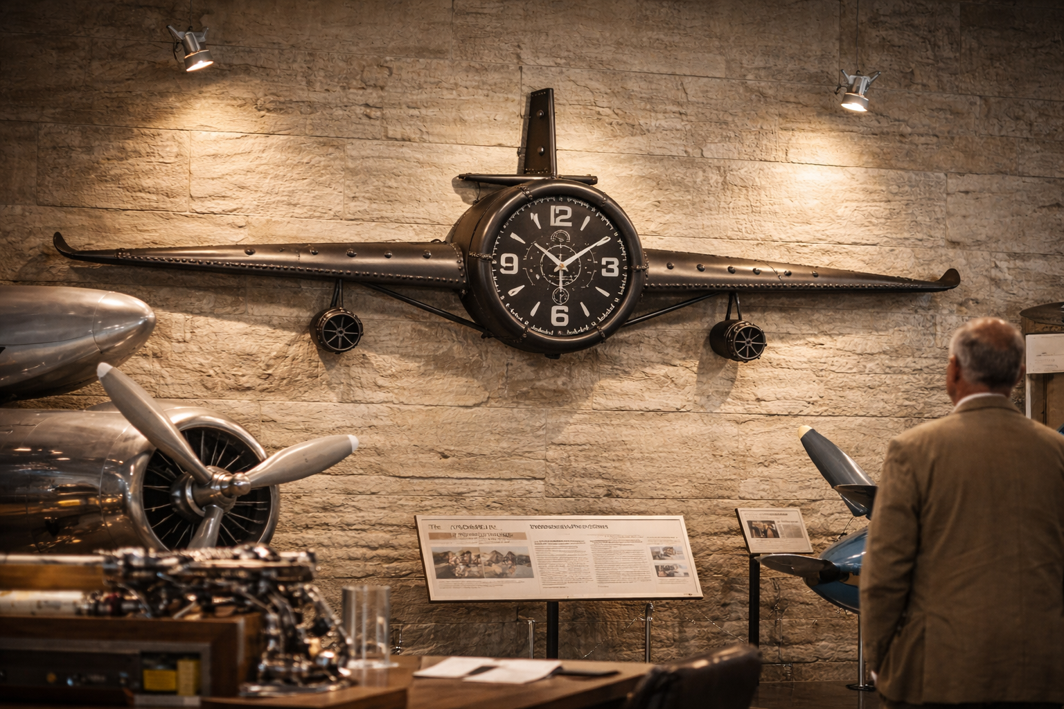 Airplane Clock - Large Rustic Vintage Fighter Wall Clock - Image 2