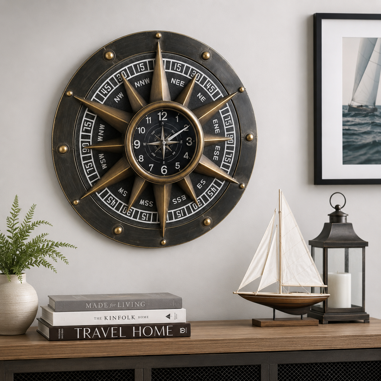 Compass Metal Wall Clock