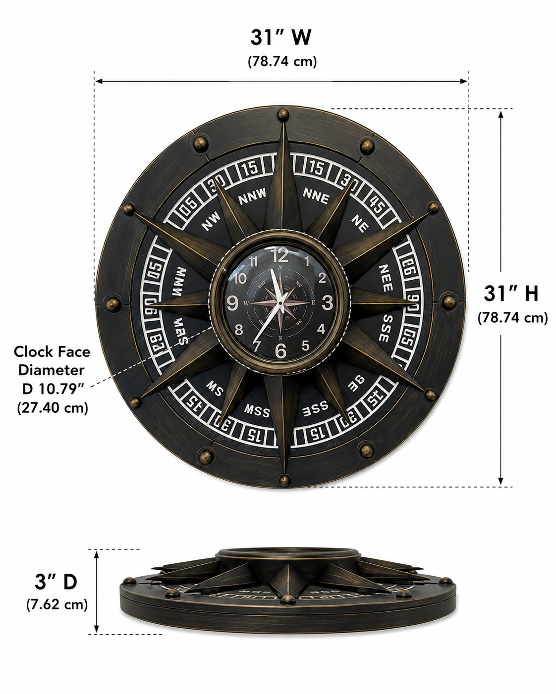 Compass Metal Wall Clock - Image 2