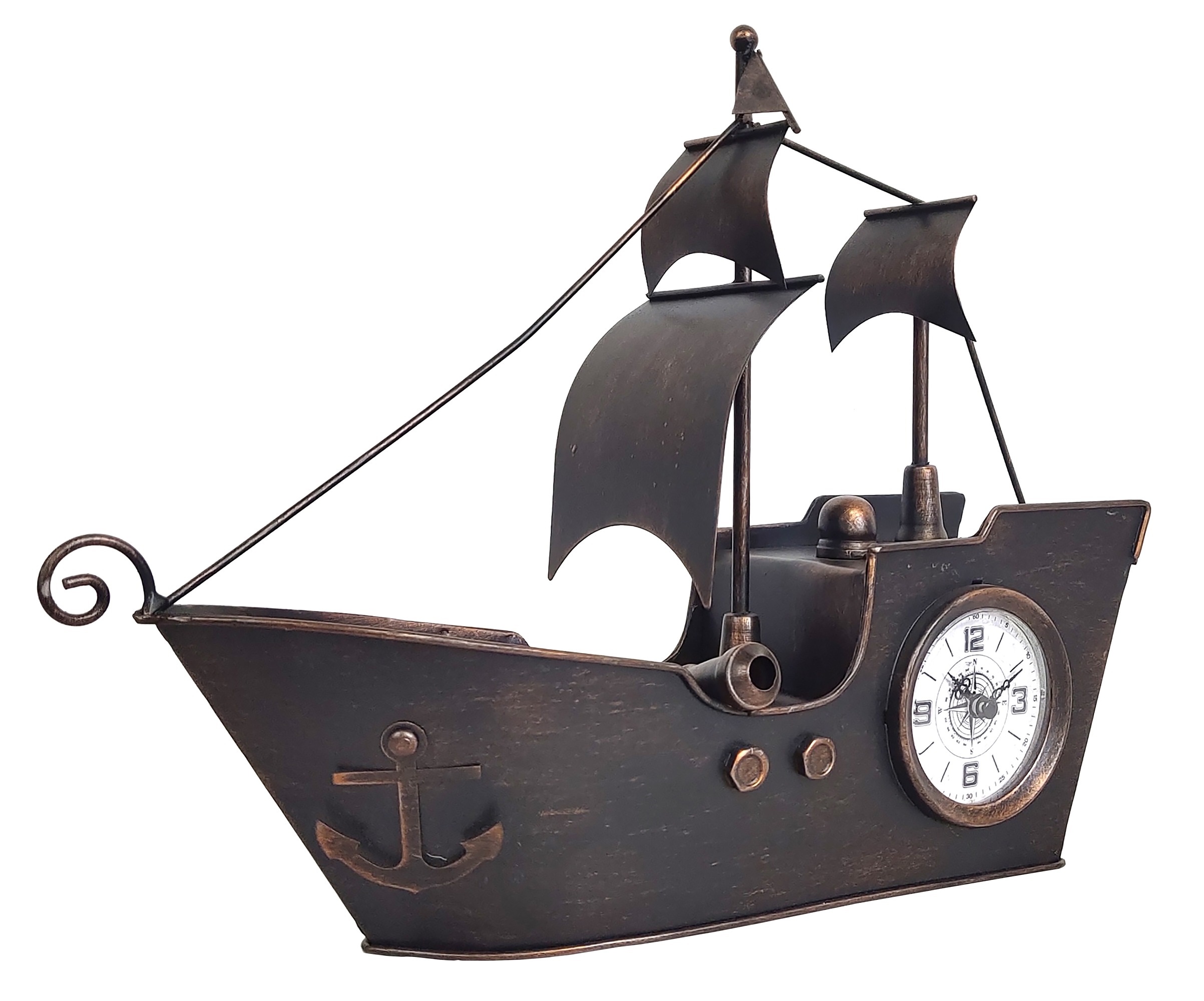Sailing Ship Metal Table Clock-Bronze Copper - Image 6