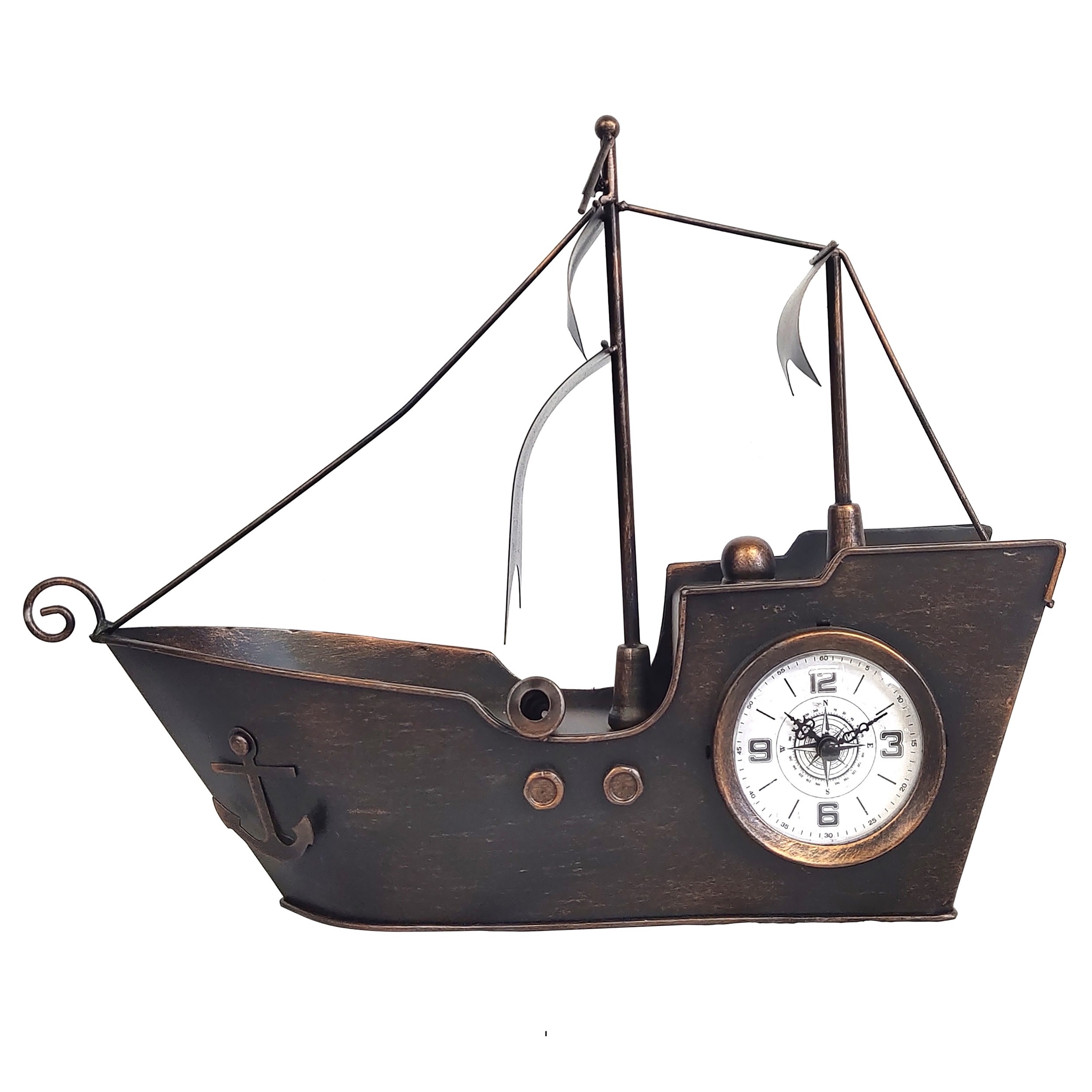Sailing Ship Metal Table Clock-Bronze Copper - Image 4