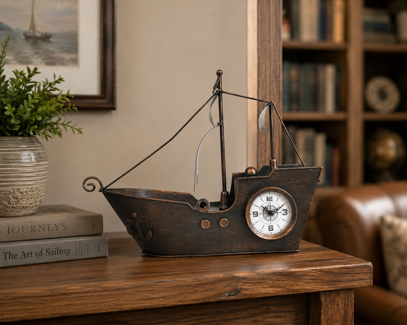 Sailing Ship Metal Table Clock-Bronze Copper