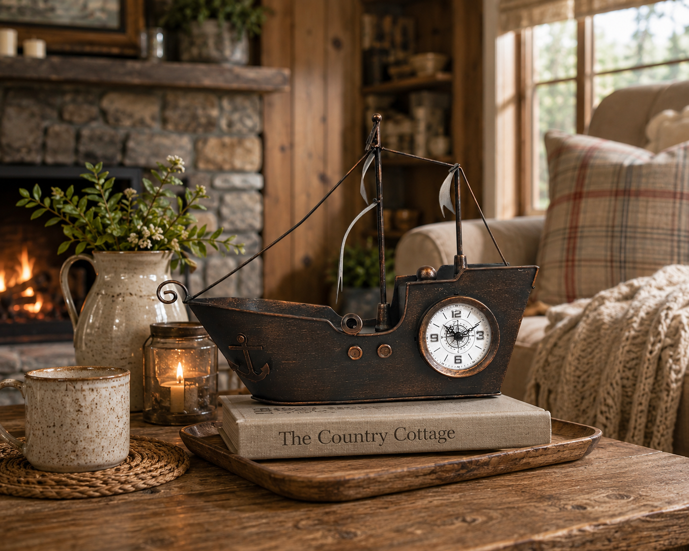Sailing Ship Metal Table Clock-Bronze Copper - Image 2