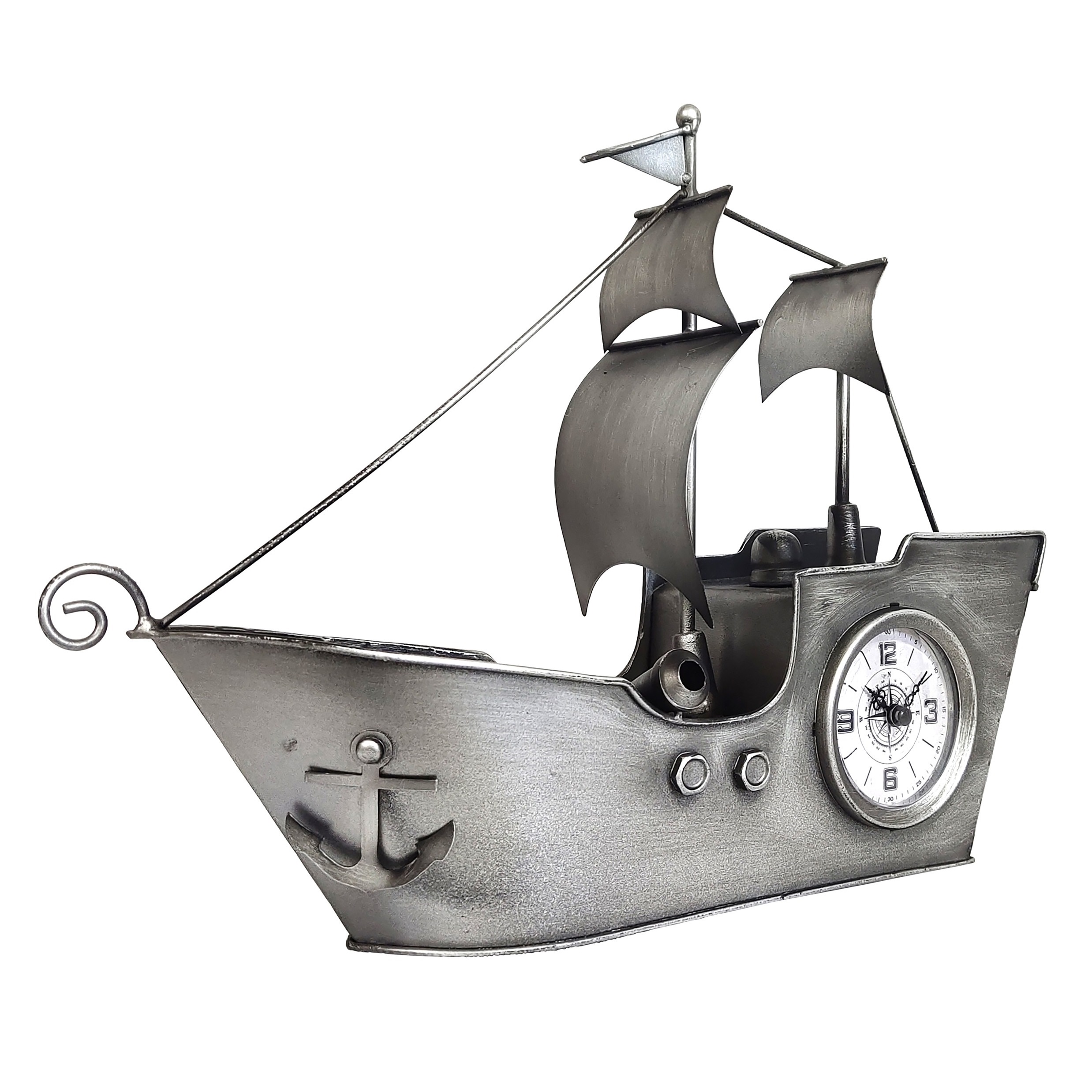 Sailing Ship Metal Table Clock-Silver - Image 7