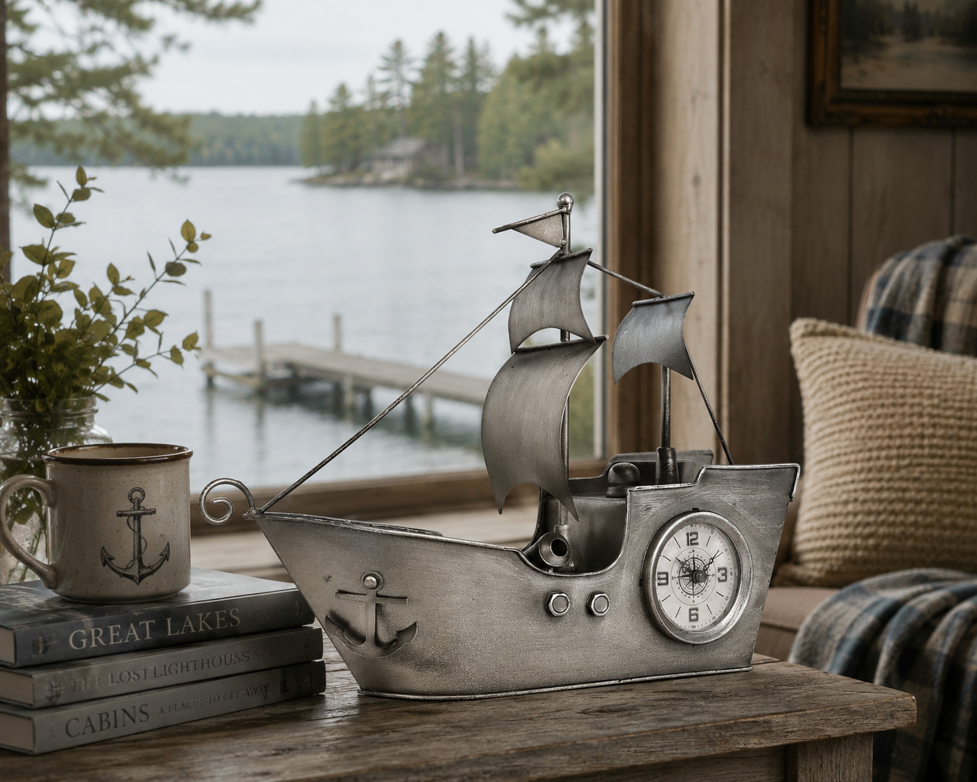 Sailing Ship Metal Table Clock-Silver