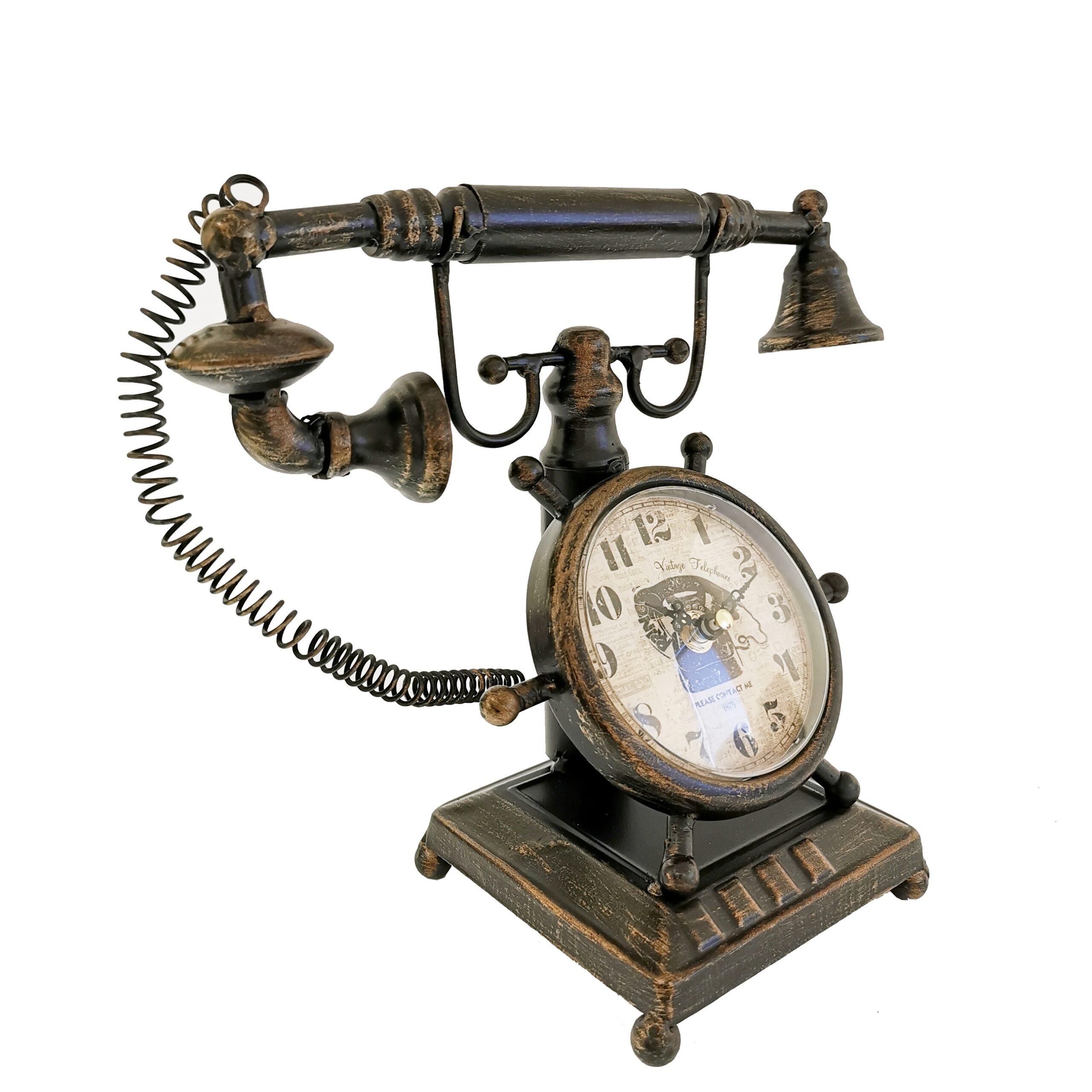 Bronze Vintage Telephone Table Clock - Image 3
