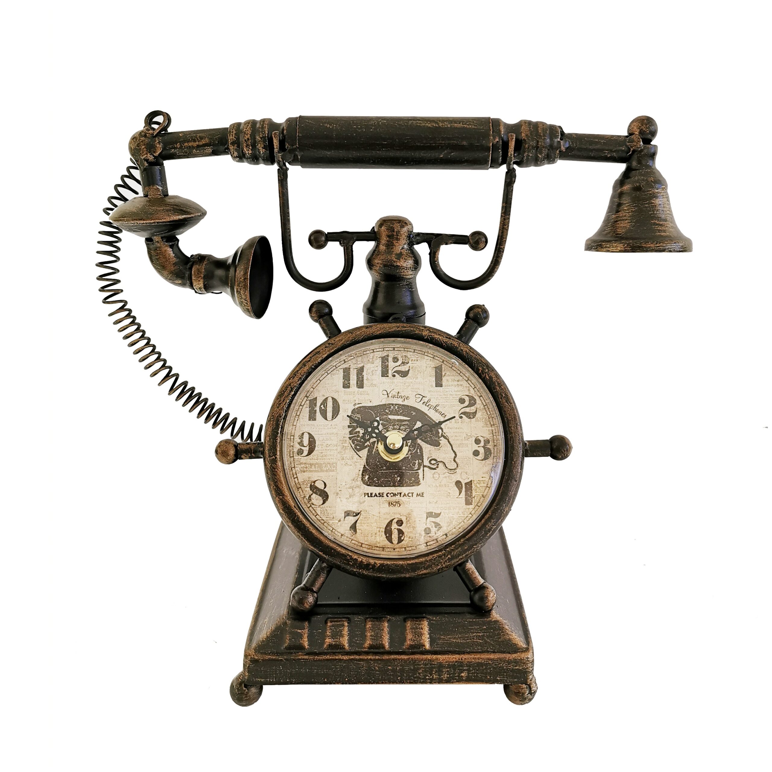 Bronze Vintage Telephone Table Clock - Image 5