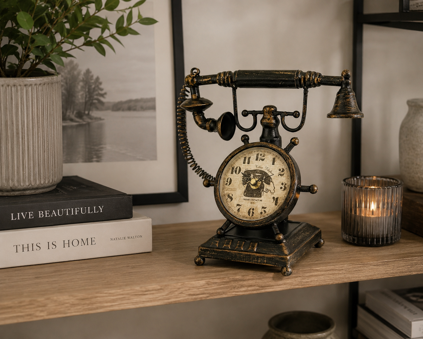 Bronze Vintage Telephone Table Clock