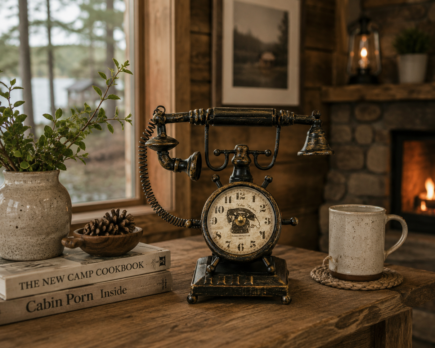 Bronze Vintage Telephone Table Clock - Image 2