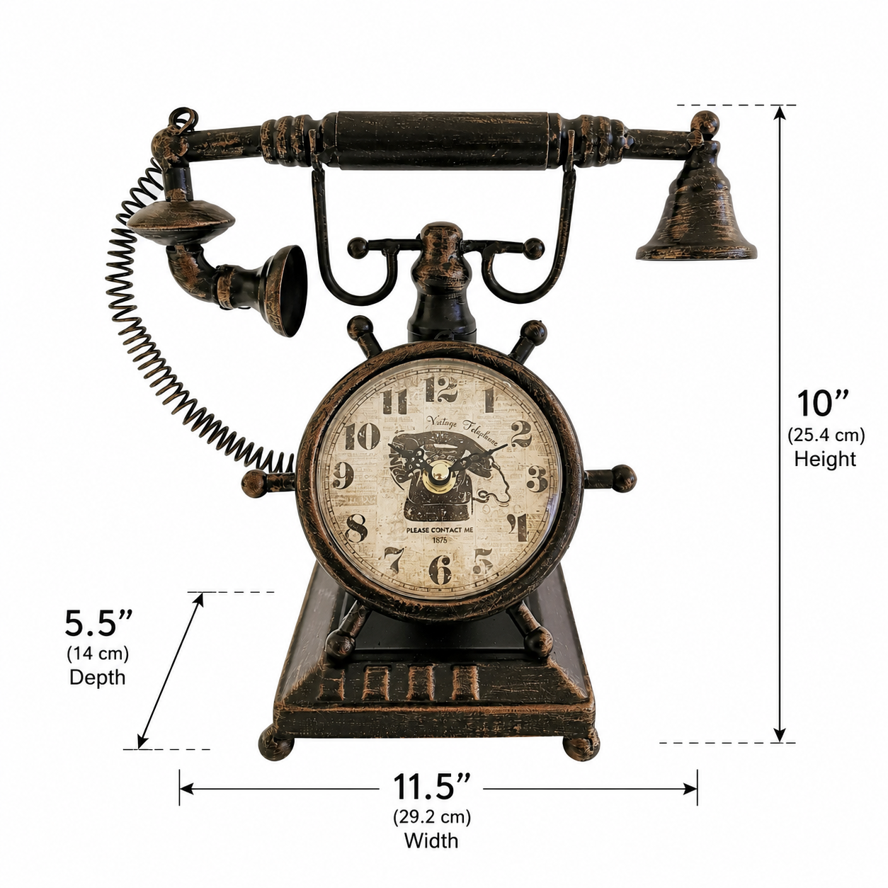 Bronze Vintage Telephone Table Clock - Image 2