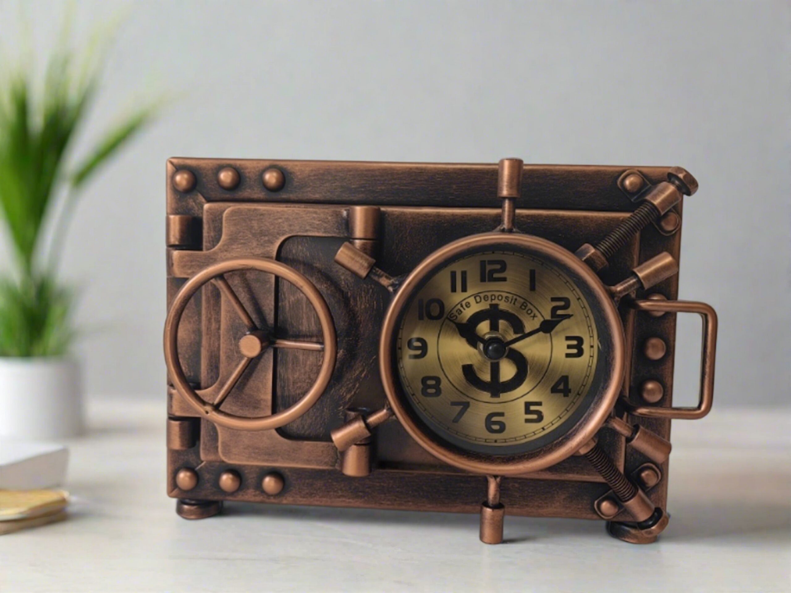 Gold Table clock with Piggy Bank