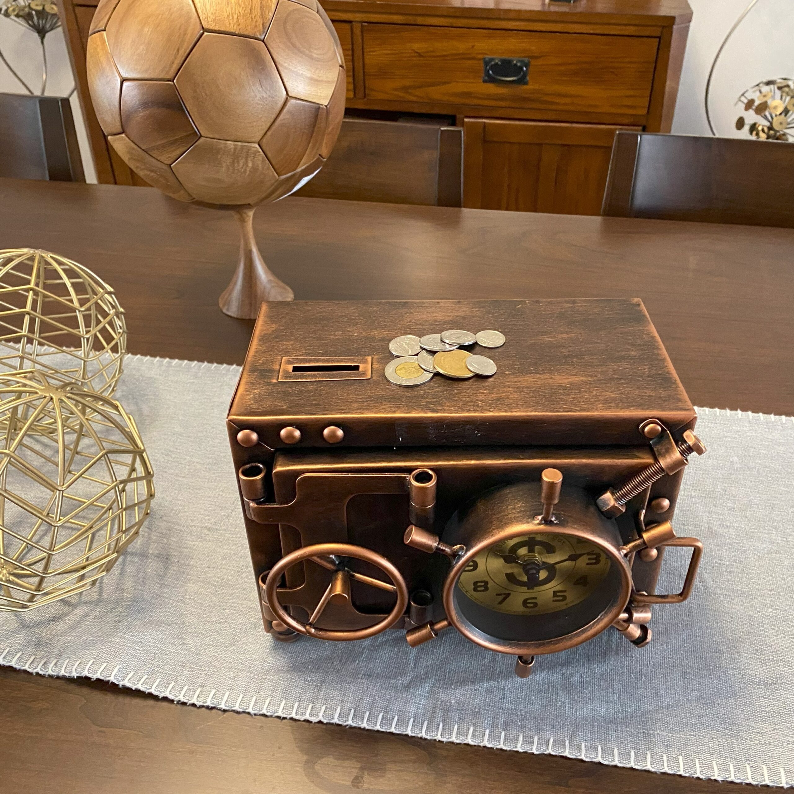 Gold Table clock with Piggy Bank - Image 7