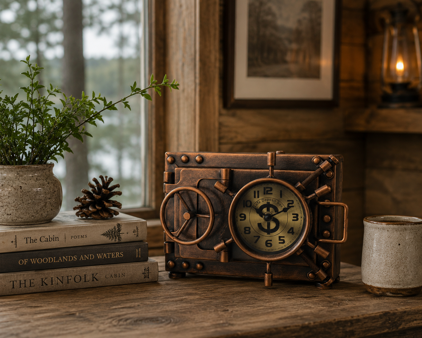 Gold Table clock with Piggy Bank - Image 3