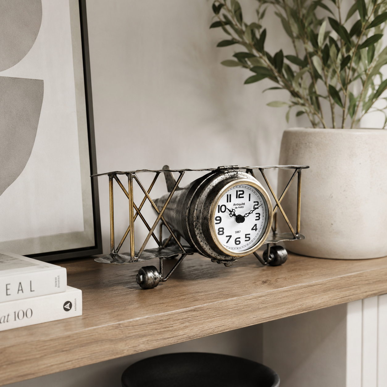 Vintage Airplane Metal Table Clock - Image 3