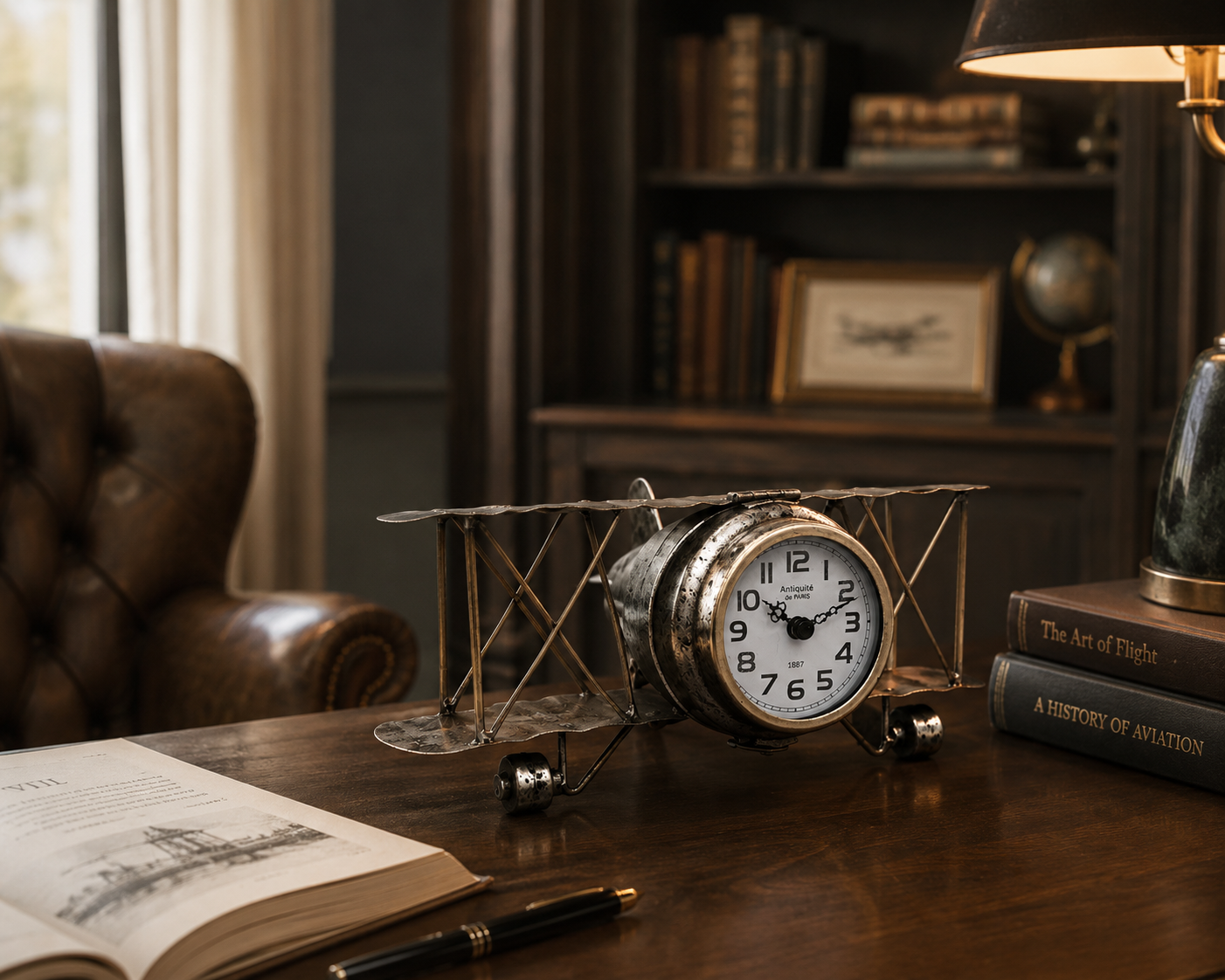 Vintage Airplane Metal Table Clock