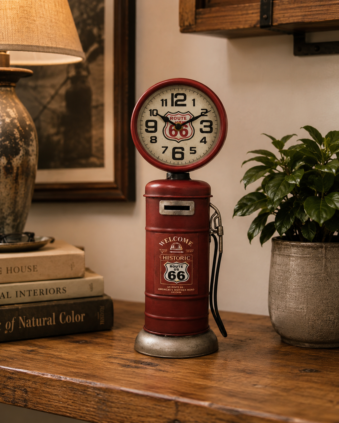 Route 66 Gas Pump Clock Piggy Bank