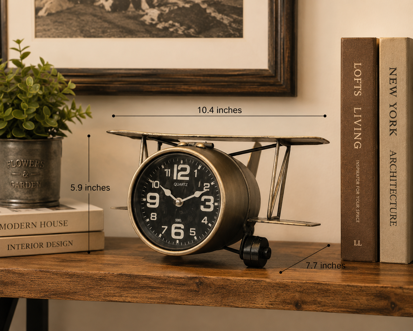 Vintage Airplane Metal Table Clock - Image 3
