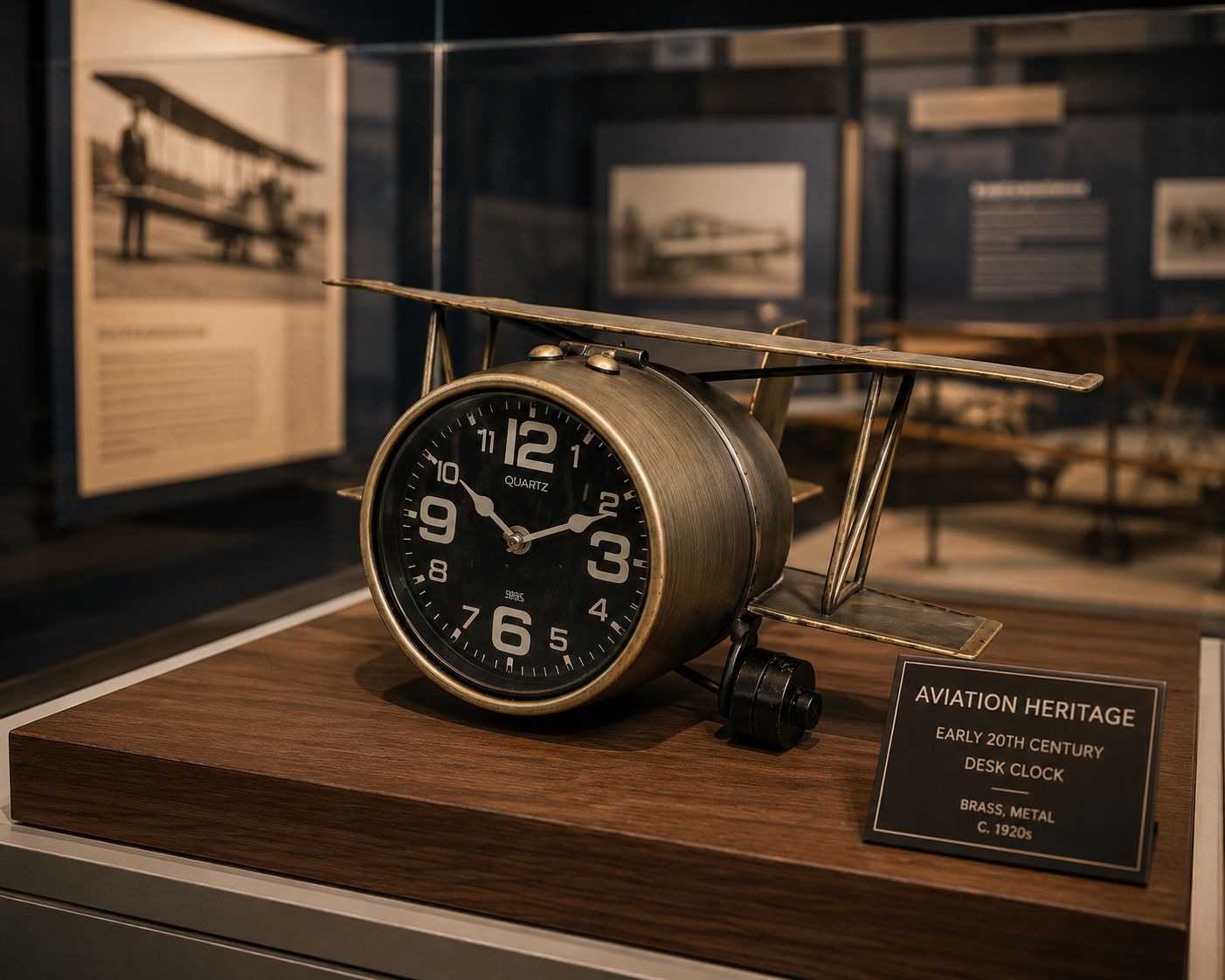 Vintage Airplane Metal Table Clock