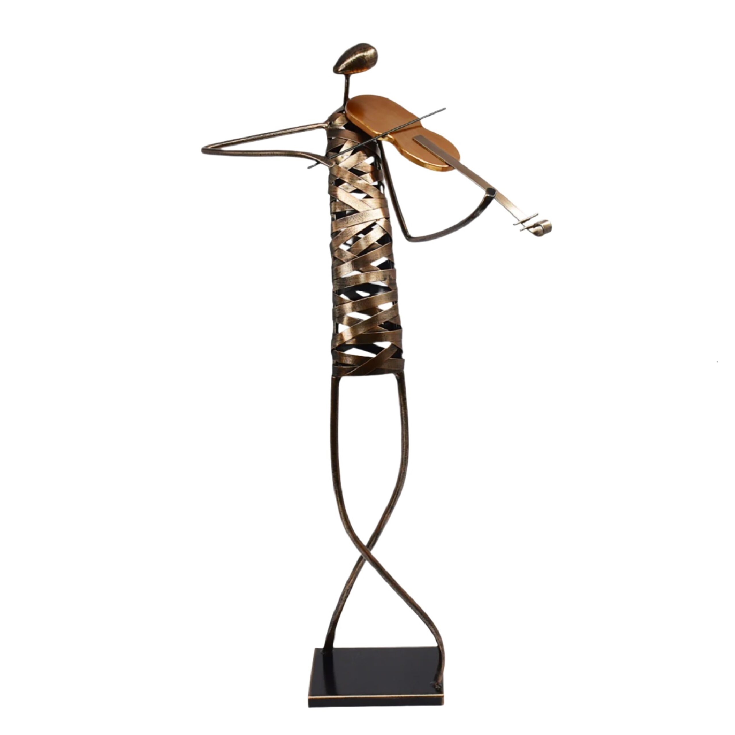 Playing Violin Musician Brush Bronze Color Metal Sculpture - Image 2