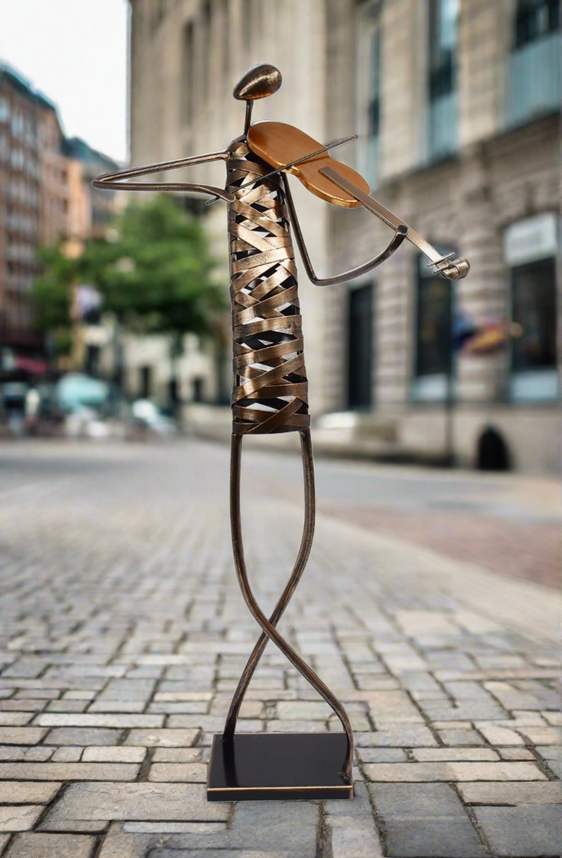 Playing Violin Musician Brush Bronze Color Metal Sculpture